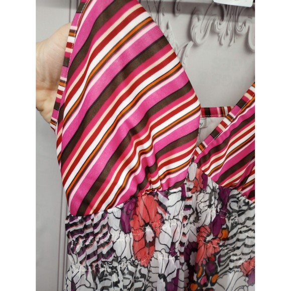 20 Something Dress SZ L Pink Striped Floral Chiffon Spaghetti Straps Lined EUC - Picture 4 of 16